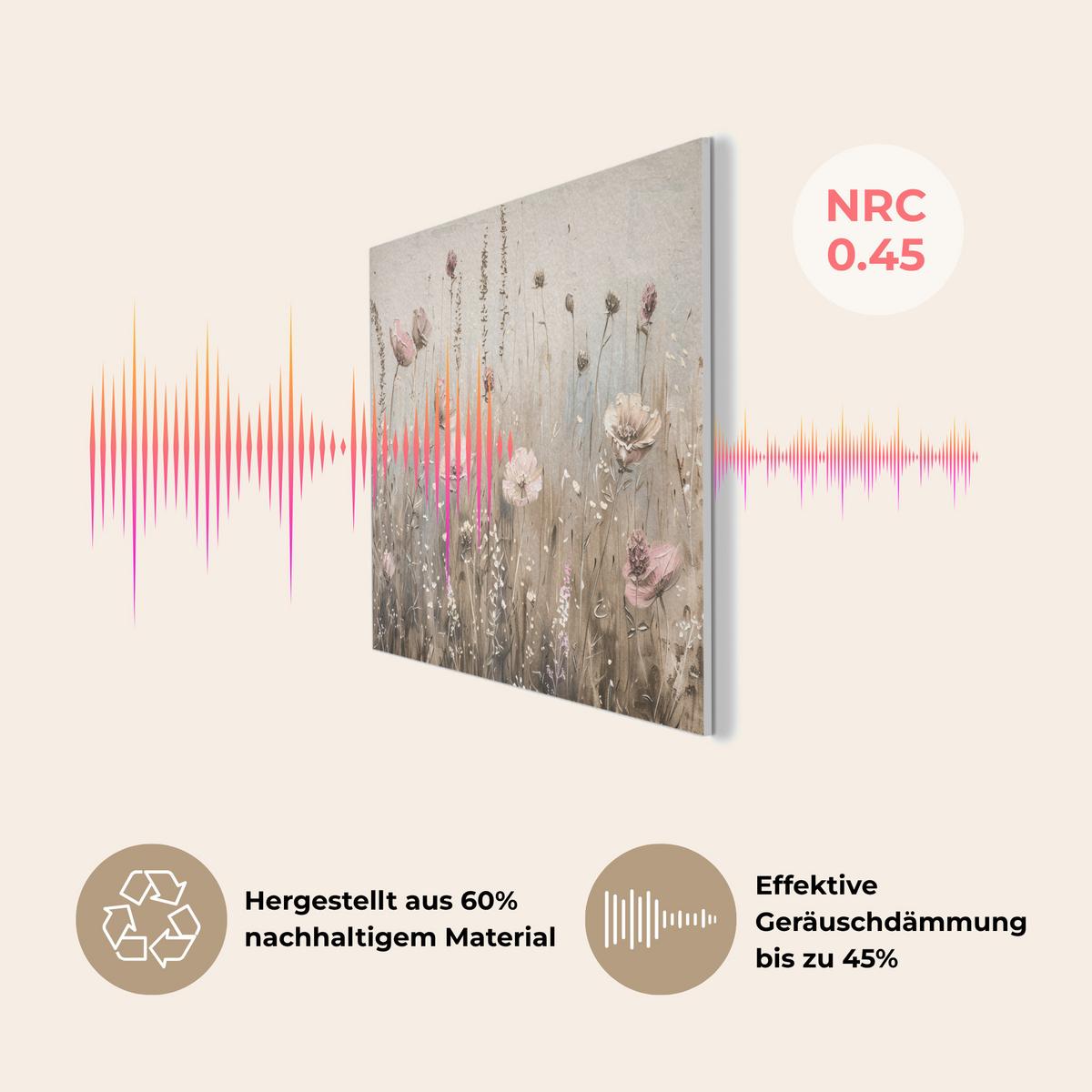 AKUSTIKBILD Blumen - Rosa - Modern - Beige Akustikpaneele 90x60 cm - Beige, Kunststoff (90/60/0.9cm) - MuchoWow