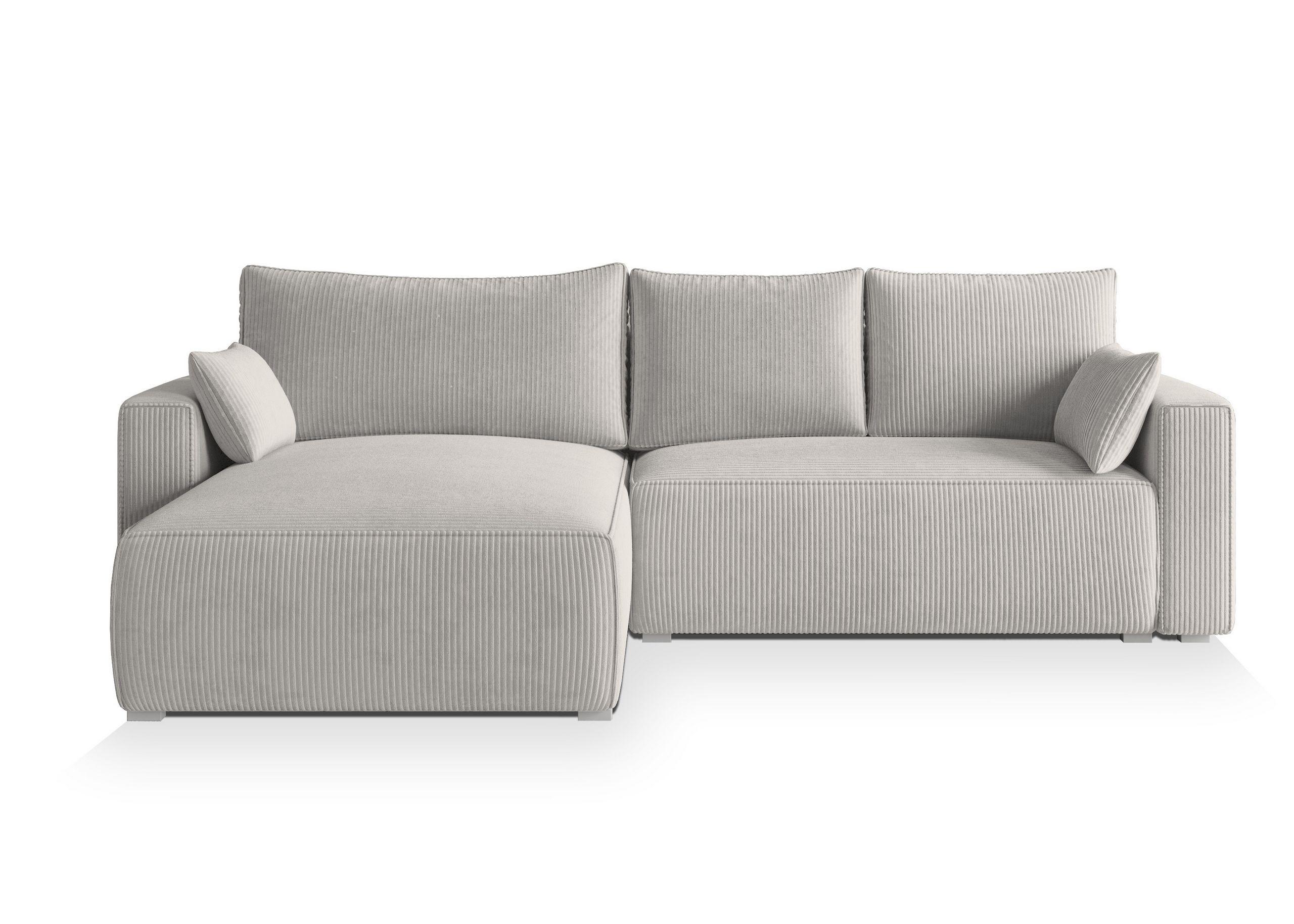 ECKSOFA FORIL P Creme Kordstoff mit Schlaffunktion - Creme/Grau, Holz/Kunststoff (265/178cm) - MASSENO