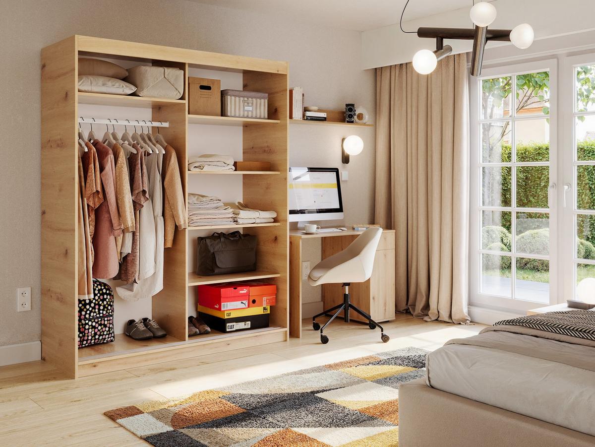 SCHWEBETÜRENSCHRANK TELA 100/205/60cm 2-türig mit Spiegel Eiche Artisan - Eiche Artisan, Holzwerkstoff (100/205/60cm) - MASSENO