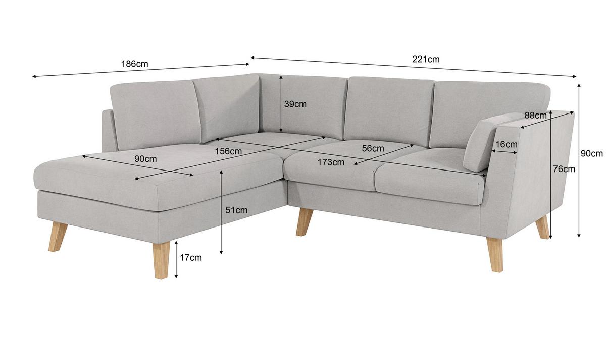 ECKSOFA Mario Silber Microfaser - Silberfarben/Naturfarben, Buchenholz/Textil (221/186cm) - S-Style Möbel
