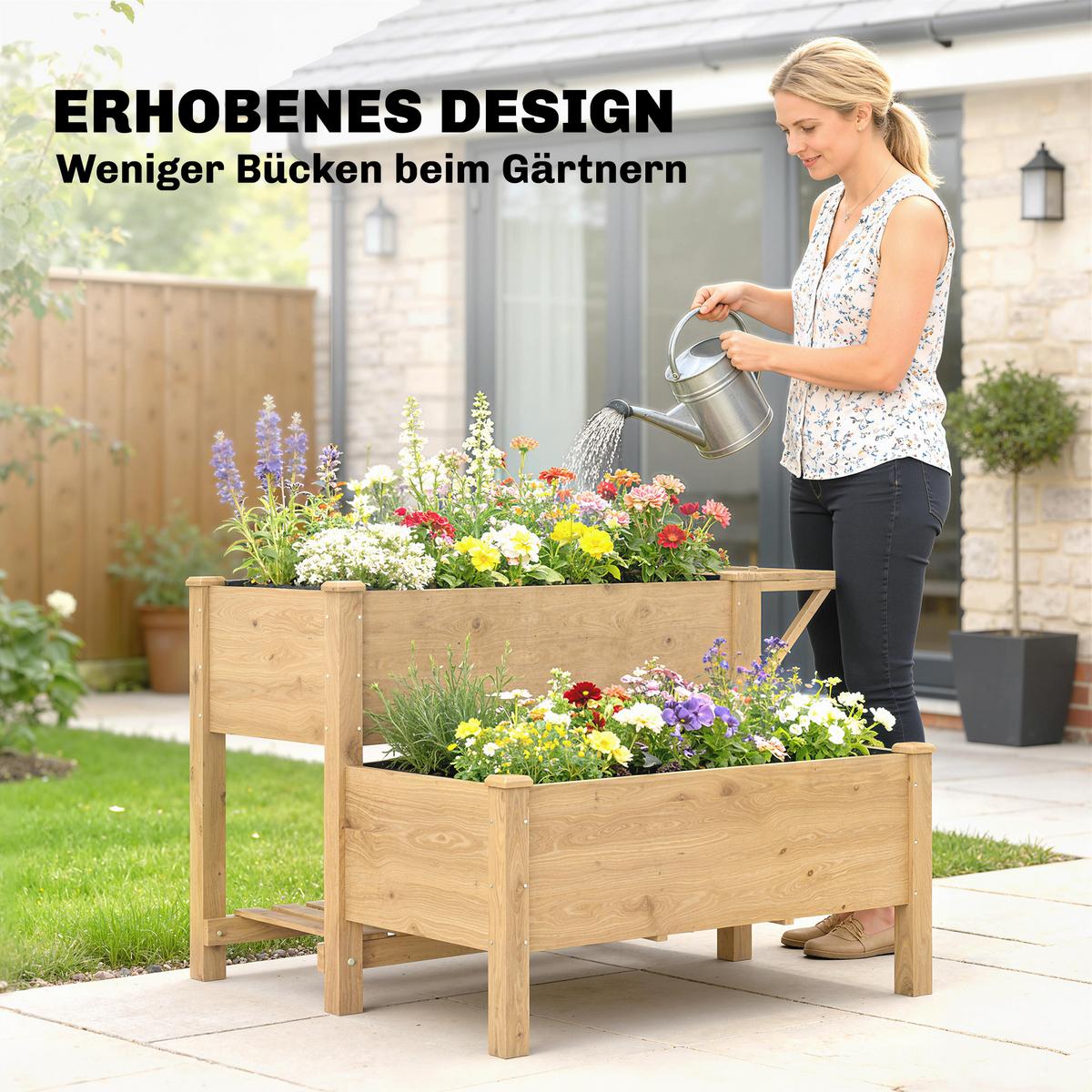 HOCHBEET 2-stufig aus Tannenholz Braun - Hellbraun, Holz (102/76.5/119.5cm) - Outsunny