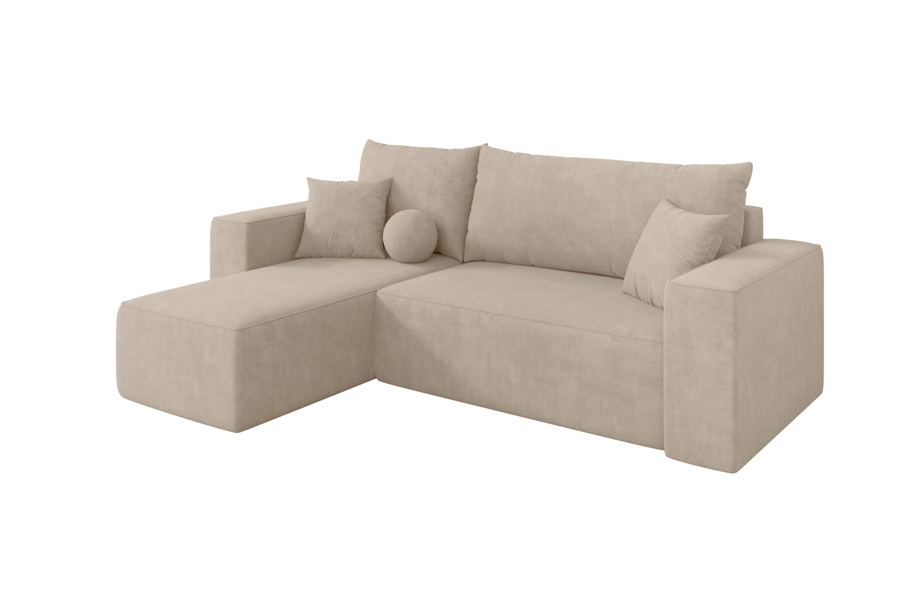 ECKSOFA mit Schlaffunktion Ottomane Links SENO-L 249x139x85 Beige Velours - Schwarz/Sahara, Holzwerkstoff/Kunststoff (249/139cm) - ALTDECOR