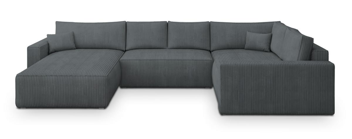 WOHNLANDSCHAFT VELAMI R-S Grau Kordstoff mit Schlaffunktion - Grau, Holz (365/83/194cm) - MASSENO