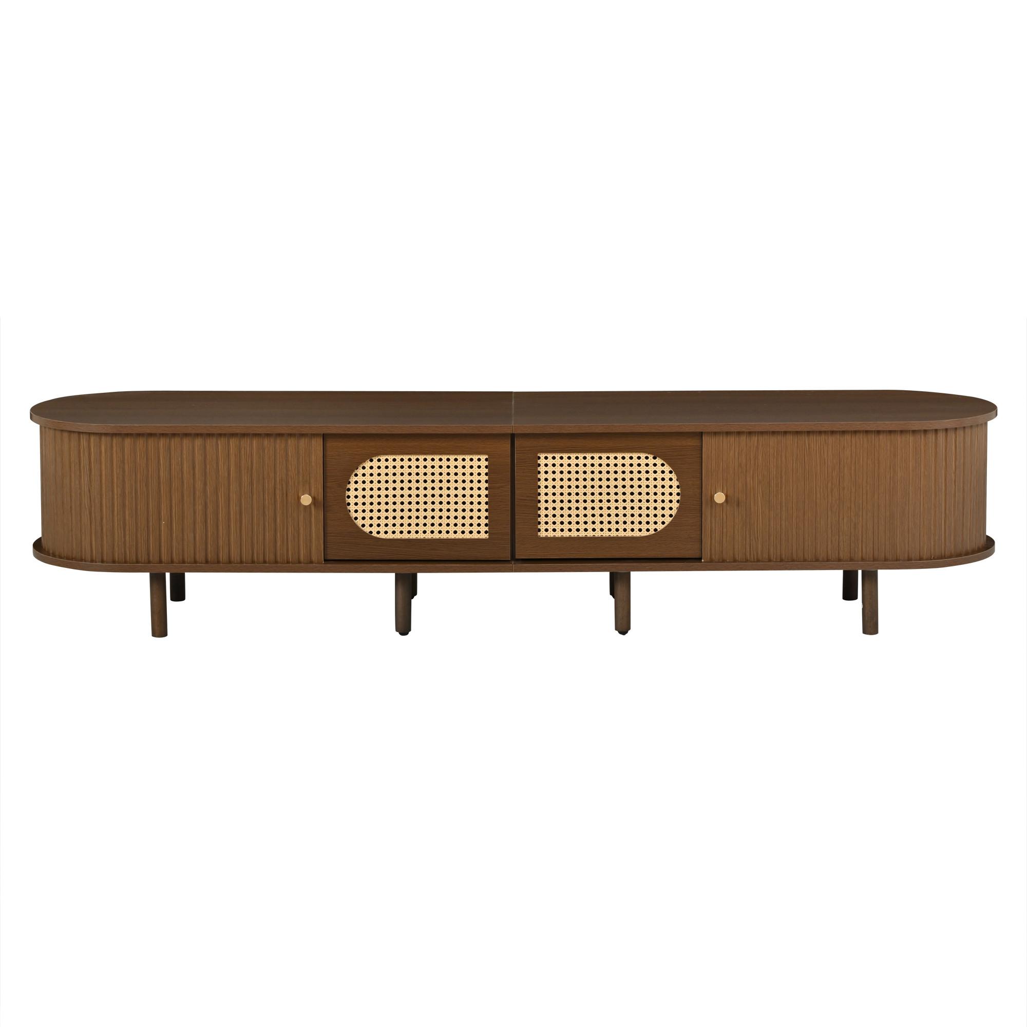 TV LOWBOARD walnuss rattan oval 180cm schiebetüren - Wildeiche, Holzwerkstoff (180/40/40cm) - Urban Meuble