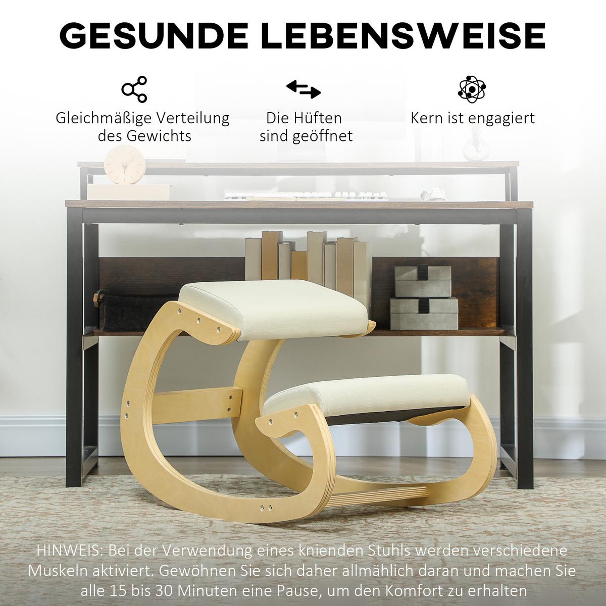 KNIESTUHL aus Buchenholz, Cremeweiß - Creme, Holz/Textil (85/55/55cm) - HOMCOM