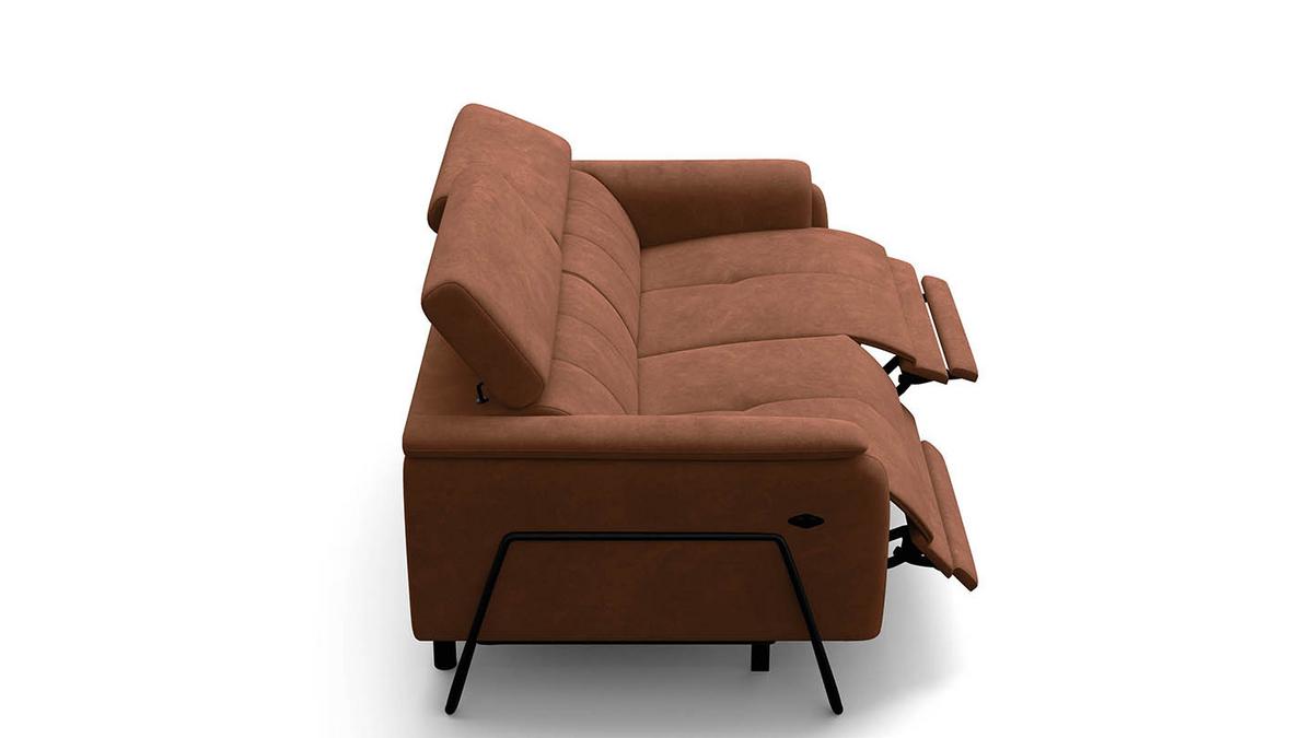 RELAXSOFA RODEN 3-Sitzer mit 2 Relax, braun, Veloursstoff - Braun, Holz/Textil (194/82/103cm) - Wozimo