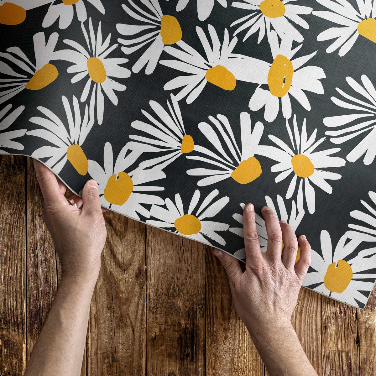 TEPPICH 100x150 cm Gemalte Gänseblümchen und Wildblumen - Gelb/Schwarz, Kunststoff (100/150cm) - Wallfluent