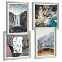 BILDER SET 4er Set - 50x50 cm & 40x60 cm Silberner Rahmen - Wasserfall Bergreise Natur - Silberfarben, Kunststoff (50/50cm) - TULUP