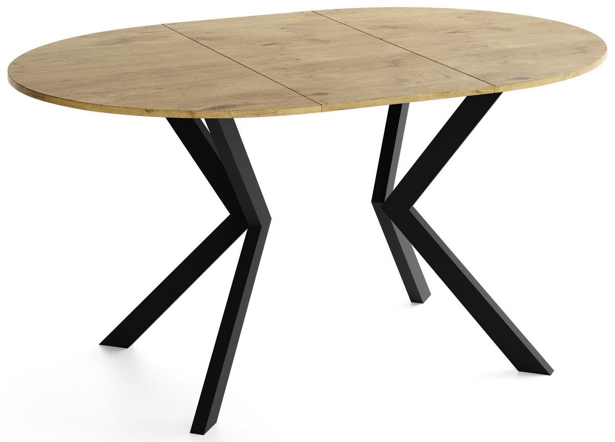 ESSTISCH Valio rund oval ausziehbar verlängerbar mit schwarzen Metallbeinen, Eiche Hellbraun 100-140/100/76 cm - Eichefarben/Schwarz, Holzwerkstoff/Metall (100/140/76cm) - WFL GROUP