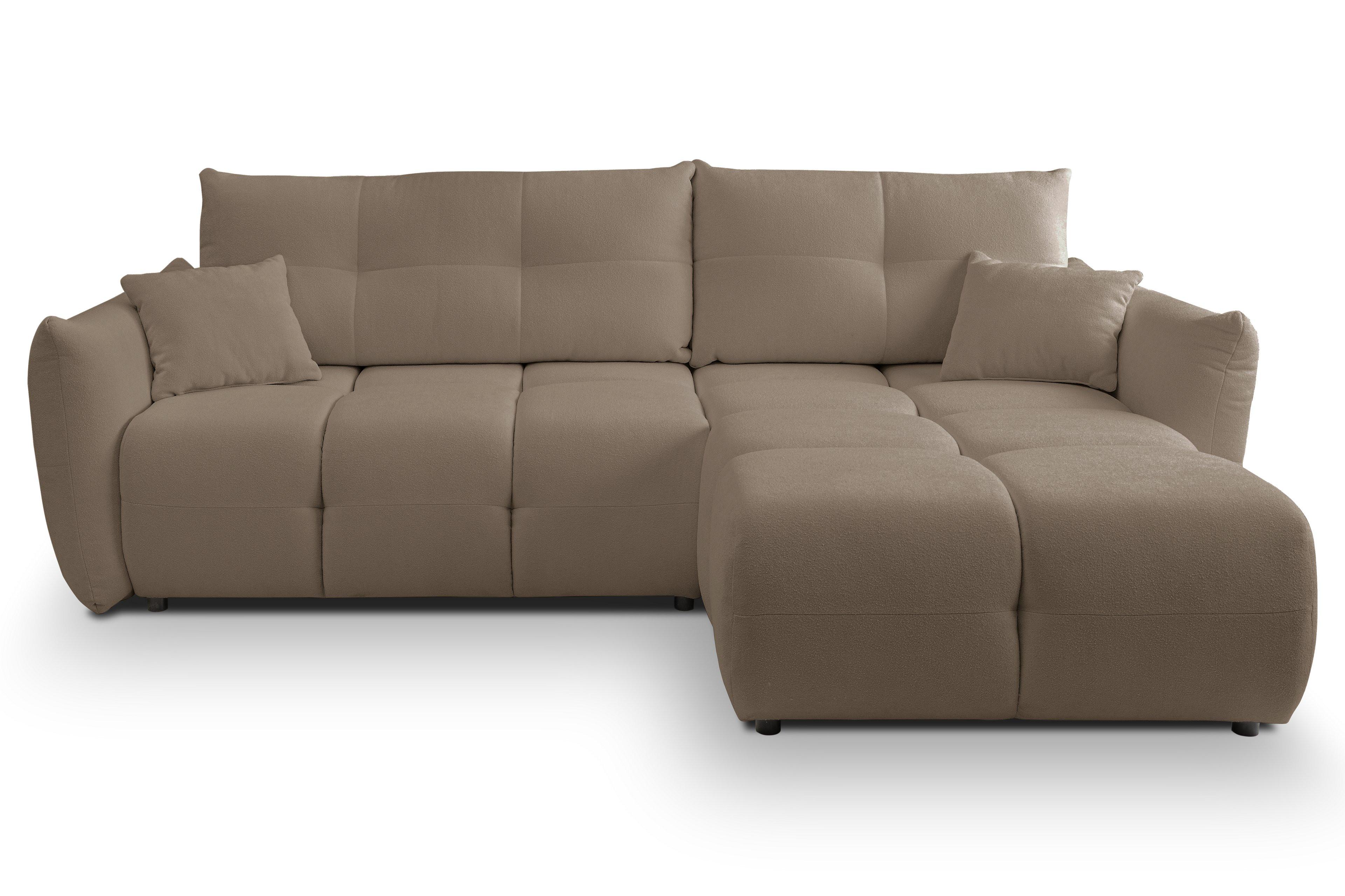 ECKSOFA MODA S Braun Geflochtener Stoff mit Schlaffunktion - Braun, Holz (257/177cm) - MASSENO