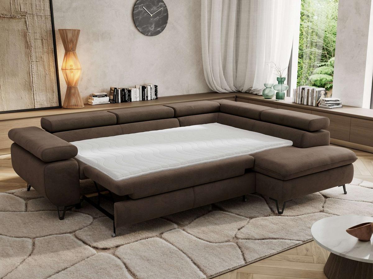 ECKSOFA PABLO L Braun Velvet - Rechts Seite - Schwarz/Braun, Textil/Metall (273/208cm) - MKS