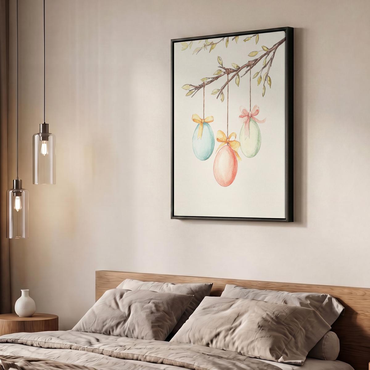 LEINWAND Bilder mit Rahmen - Osterkuchen - Schleife - Eier - 60x80 - Creme, Textil (60/80cm) - MuchoWow