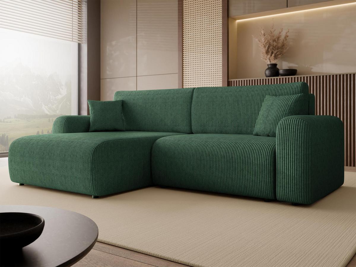 ECKSOFA Floryn L Cord - Schwarz/Grün, Holz/Kunststoff (245/145cm) - MIRJAN24