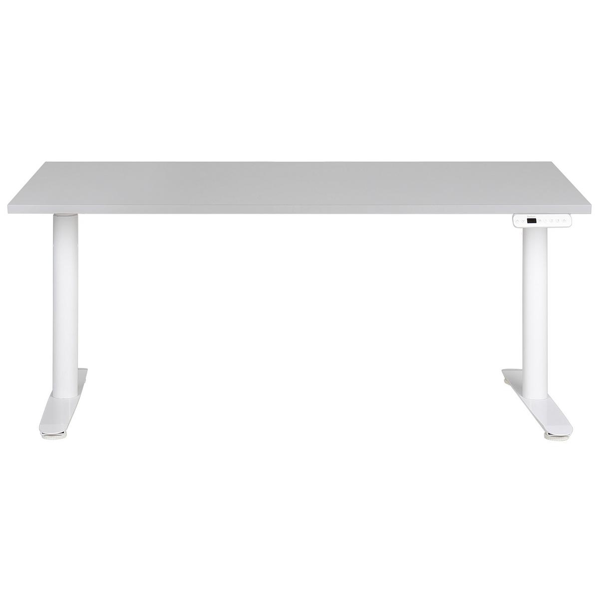 SCHREIBTISCH grauweiß 160/72 cm elektrisch höhenverstellbar Destin IV - Weiß/Grau, Holz (72/160/67cm) - Beliani