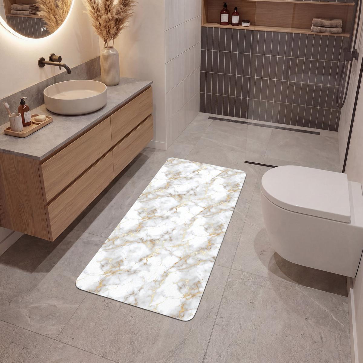 BADEMATTE Goldene Adern - Marmor - Weiß 60x120 cm - Weiß, Textil (60/120cm) - OnlyWow