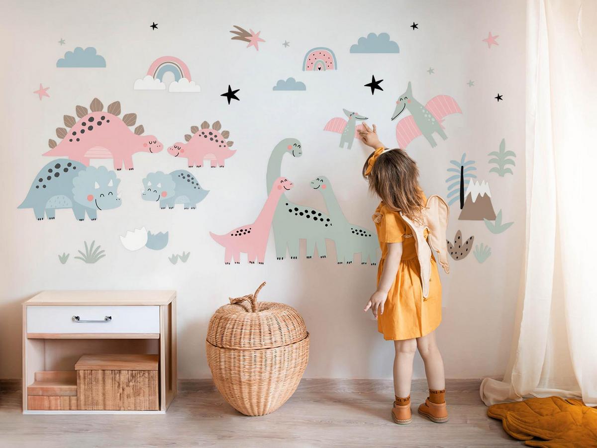 WANDAUFKLEBER 60x89cm - Dino-Familie - Multicolor, Kunststoff (60/89/0.1cm) - Wallfluent
