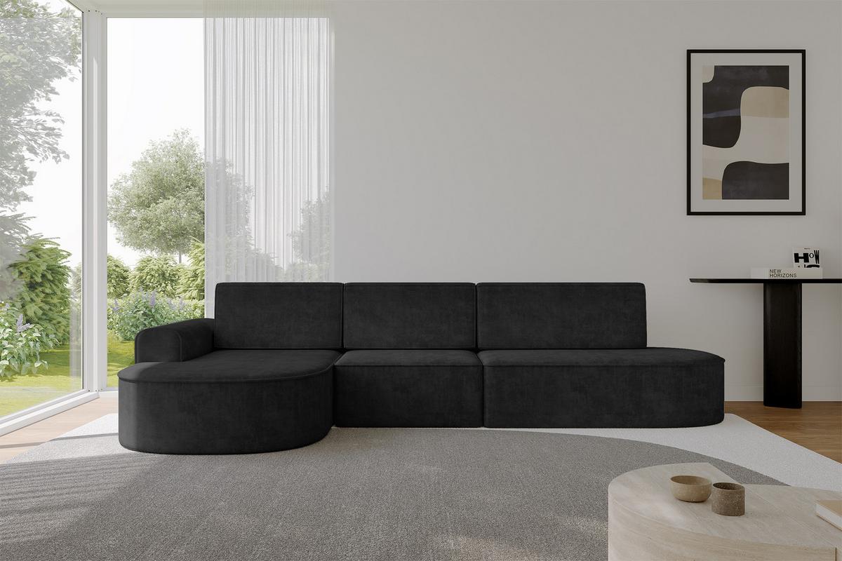ECKSOFA mit Schlaffunktion Ottomane Links MARI L2-S 368X167X85 Schwarz Velours - Schwarz, Holzwerkstoff/Kunststoff (368/167cm) - ALTDECOR