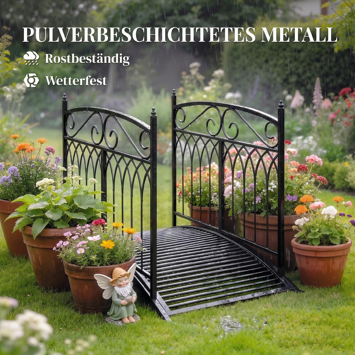 GARTENBRÜCKE Metall Schwarz - Schwarz, Metall (135.5/74/91cm) - Outsunny