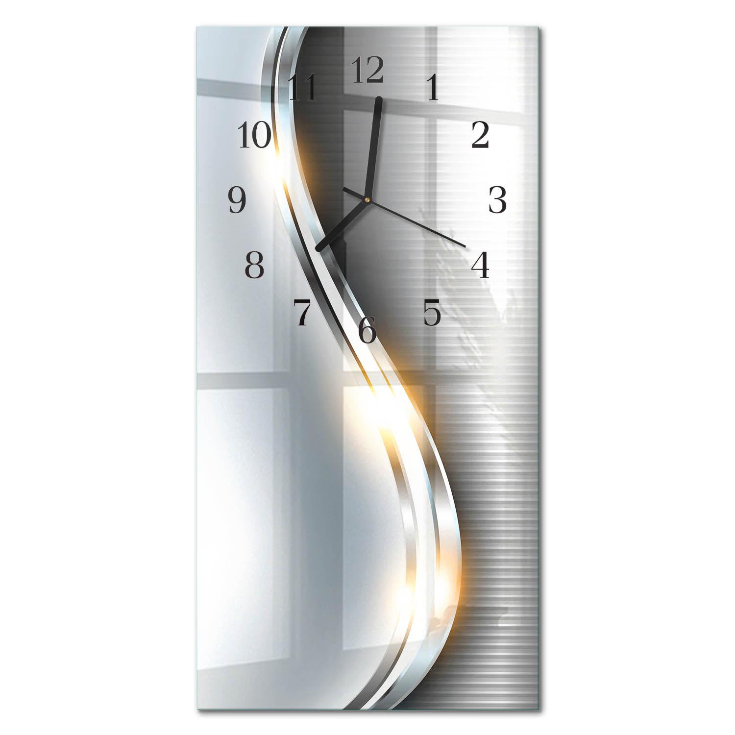 WANDUHR aus Glas 30x60 cm - Metallabstraktion - Silberfarben, Glas (30/60/0.4cm) - TULUP