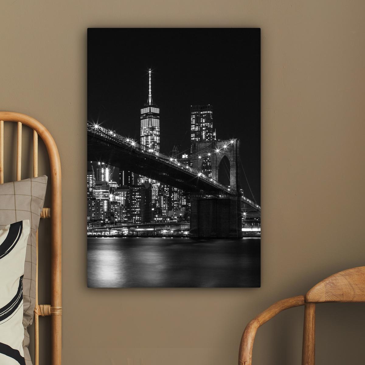 LEINWANDBILD New York - Brooklyn - Brücke Wanddeko 40x60 cm - Schwarz, Textil (40/60cm) - MuchoWow
