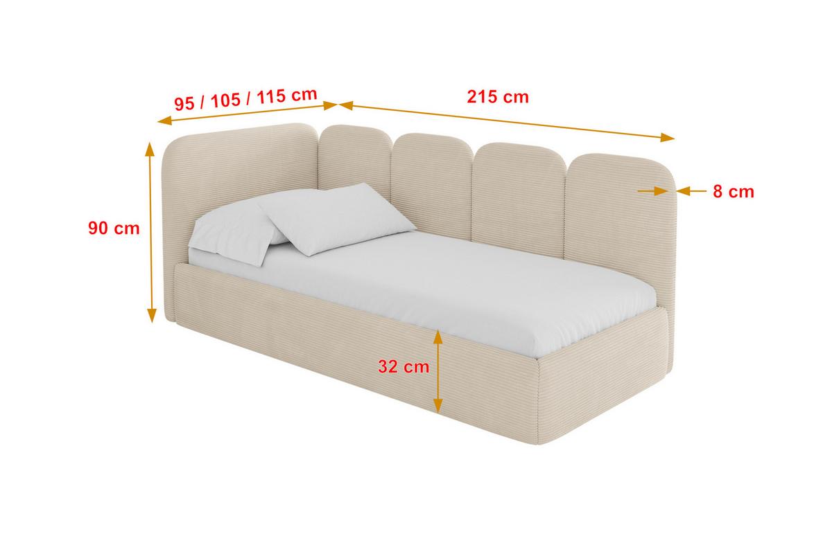 EINZELLBETT Jugendbett mit Bettkasten, Rechts - VELY 80x200 Beige - Kaschmir, Holzwerkstoff/Textil (80/200cm) - ALTDECOR