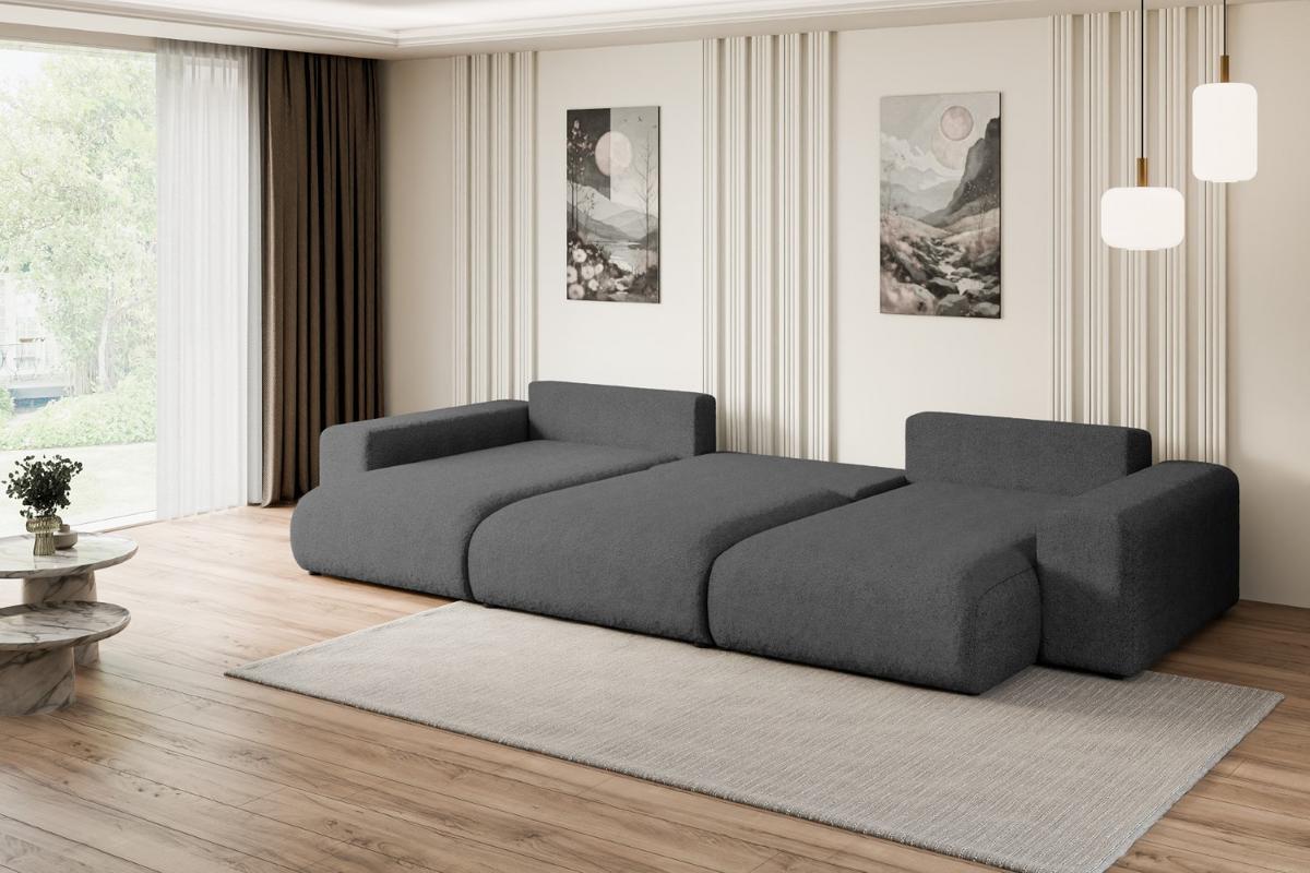 WOHNLANDSCHAFT mit Schlaffunktion ESKAR-U -364x176x72cm Grau Bouclé - Schwarz/Grau, Holzwerkstoff/Kunststoff (364/72/176cm) - ALTDECOR
