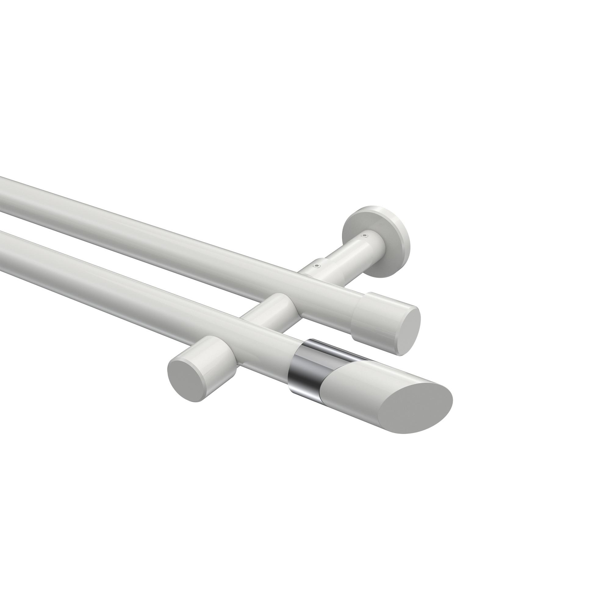 GARDINENSTANGE Prestige Verano 160 cm, 2-läufig (ohne Ringe), 20 mm Ø Weiß - Chromfarben/Weiß, Metall (160cm) - INTERDECO