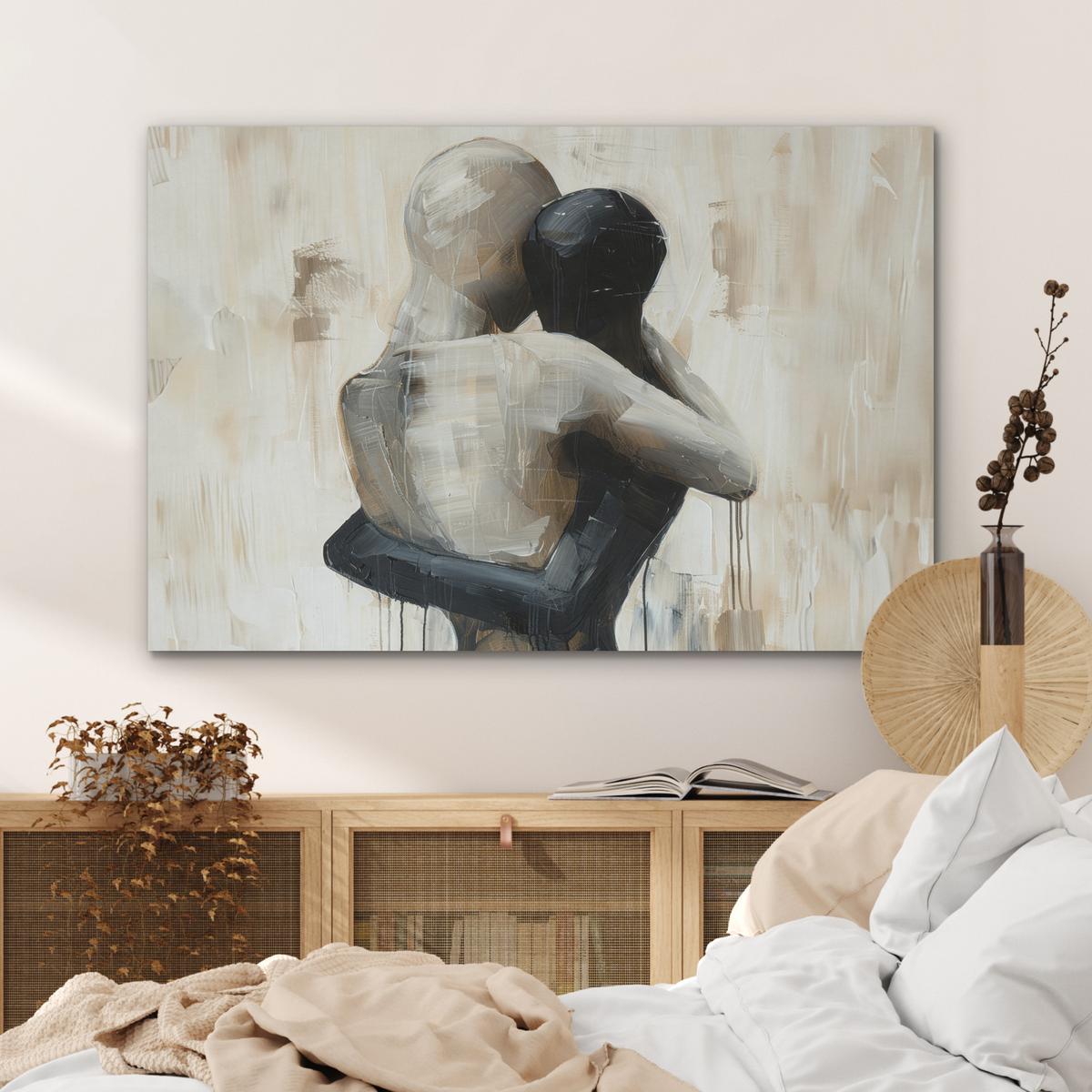 AKUSTIKBILD Abstrakt - Liebe - Schwarz und weiß - Modern Wandbild Wohnzimmer 100x70 cm - Schwarz, Kunststoff (100/70/0.9cm) - MuchoWow