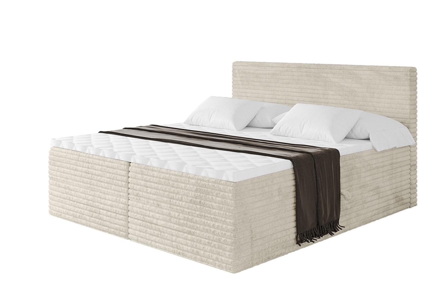 BOXBETT mit Matratze H3 und Lattenrost - TOLO-v1 - 120x200 Cord - Creme - Champagner, Holzwerkstoff (120/200cm)