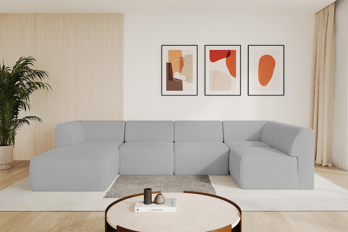 WOHNLANDSCHAFT Ottomane Links MOVO-L 345x180x78 cm Hellgrau Bouclé - Anthrazit, Holzwerkstoff/Kunststoff (345/78/180cm) - ALTDECOR