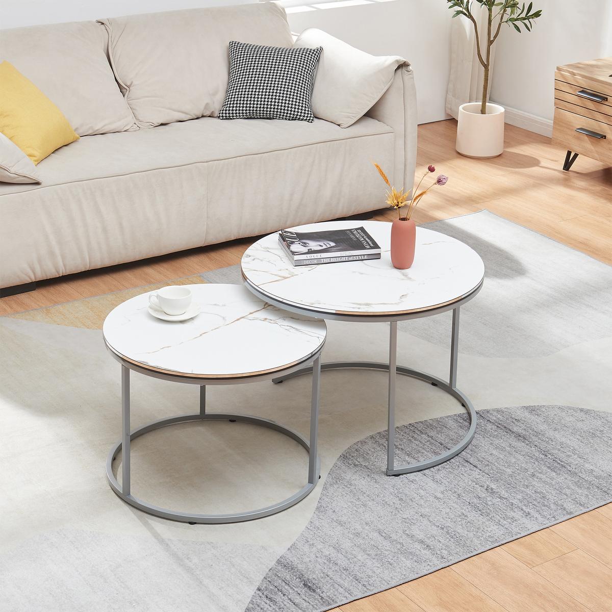 COUCHTISCH SET Skagen 2-teilig 70/70/50 - Weiß, Holzwerkstoff (70/70/50cm) - [en.casa]