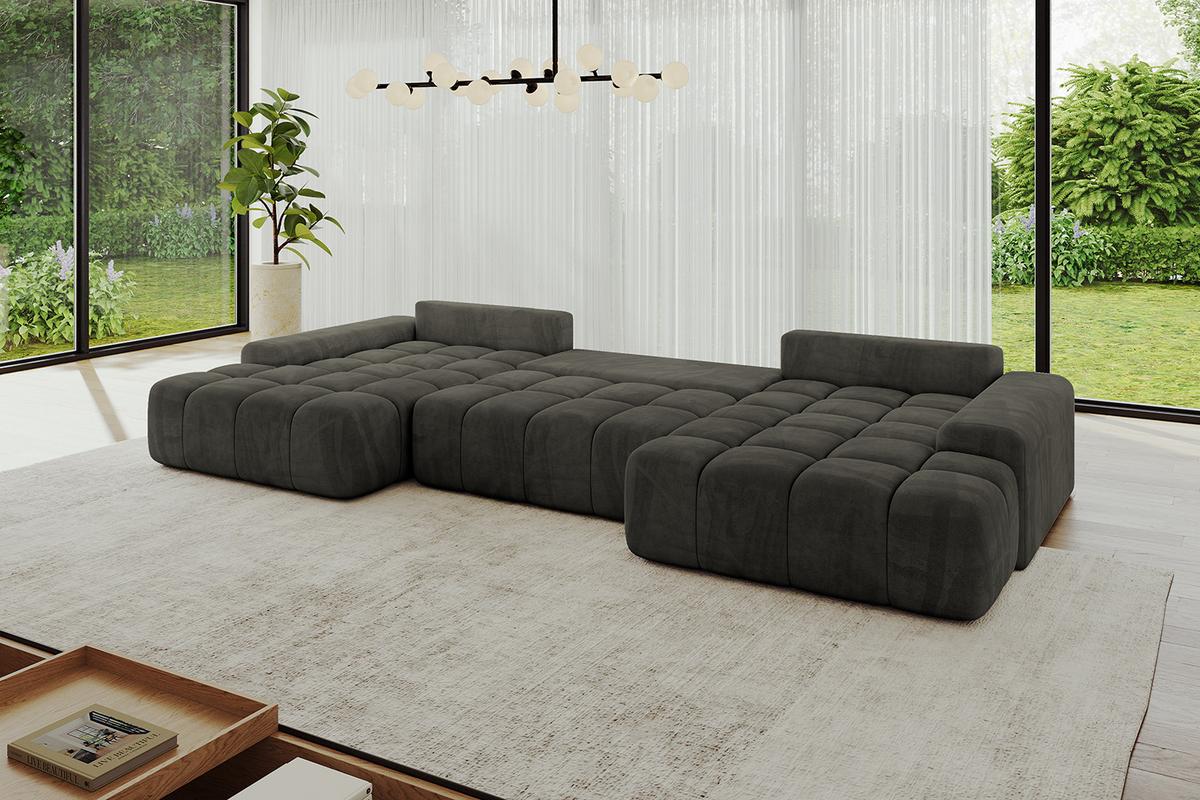 WOHNLANDSCHAFT ENSI-U - 353x164x69 cm Schwarz - Schwarz, Holzwerkstoff/Kunststoff (357/69/164cm) - ALTDECOR