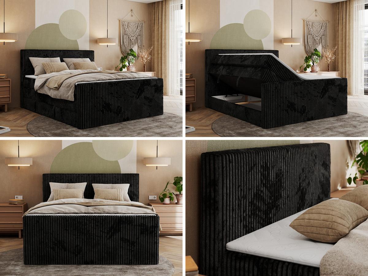BOXSPRINGBETT TILIANO KING DUO 160/200 - Schwarz Cord - H3 - Schwarz, Textil (160/200cm) - MKS