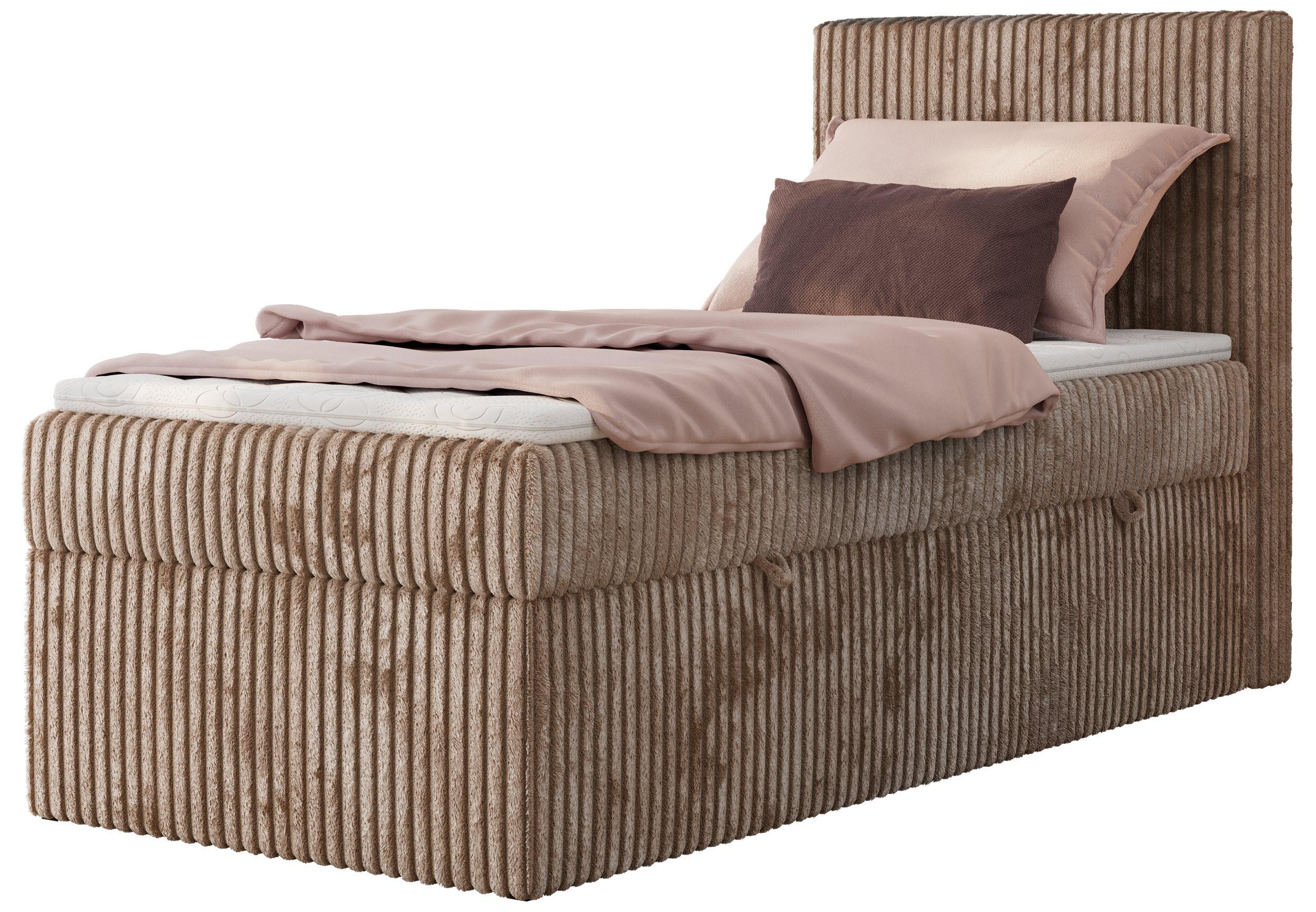 BOXBETT TILIANO 90/200 - Braun Cord - H4 - Visco Topper - Rechts - Braun, Textil (90/200cm) - MKS