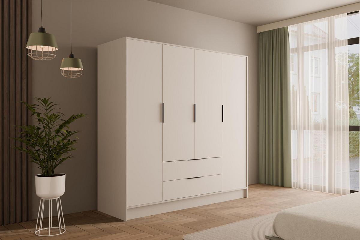 KLEIDERSCHRANK mit Flügeltüren KOLIN 200x200cm Weiß / Weiß - Weiß, Holzwerkstoff (200/200/51cm) - ALTDECOR