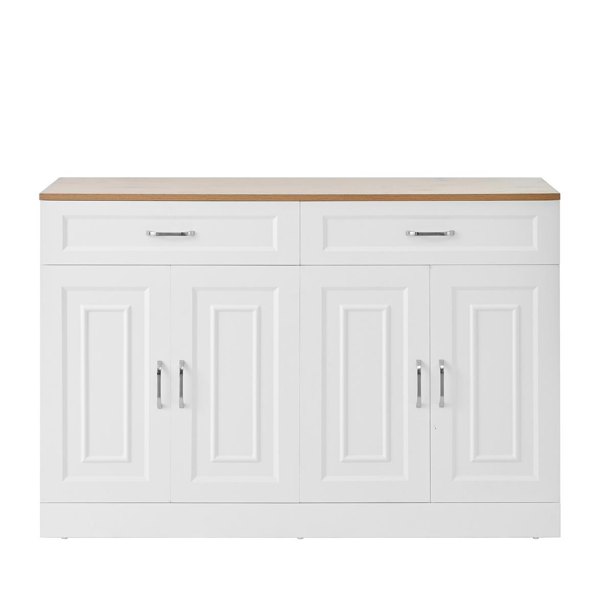 SIDEBOARD mit Regalen und Rebounder 4 Türen, 2 Schubladen, verstellbare Einlegeböden Natürliche Holzmaserung und Weiß - Weiß, Holzwerkstoff (120/81/35cm) - Urban Meuble