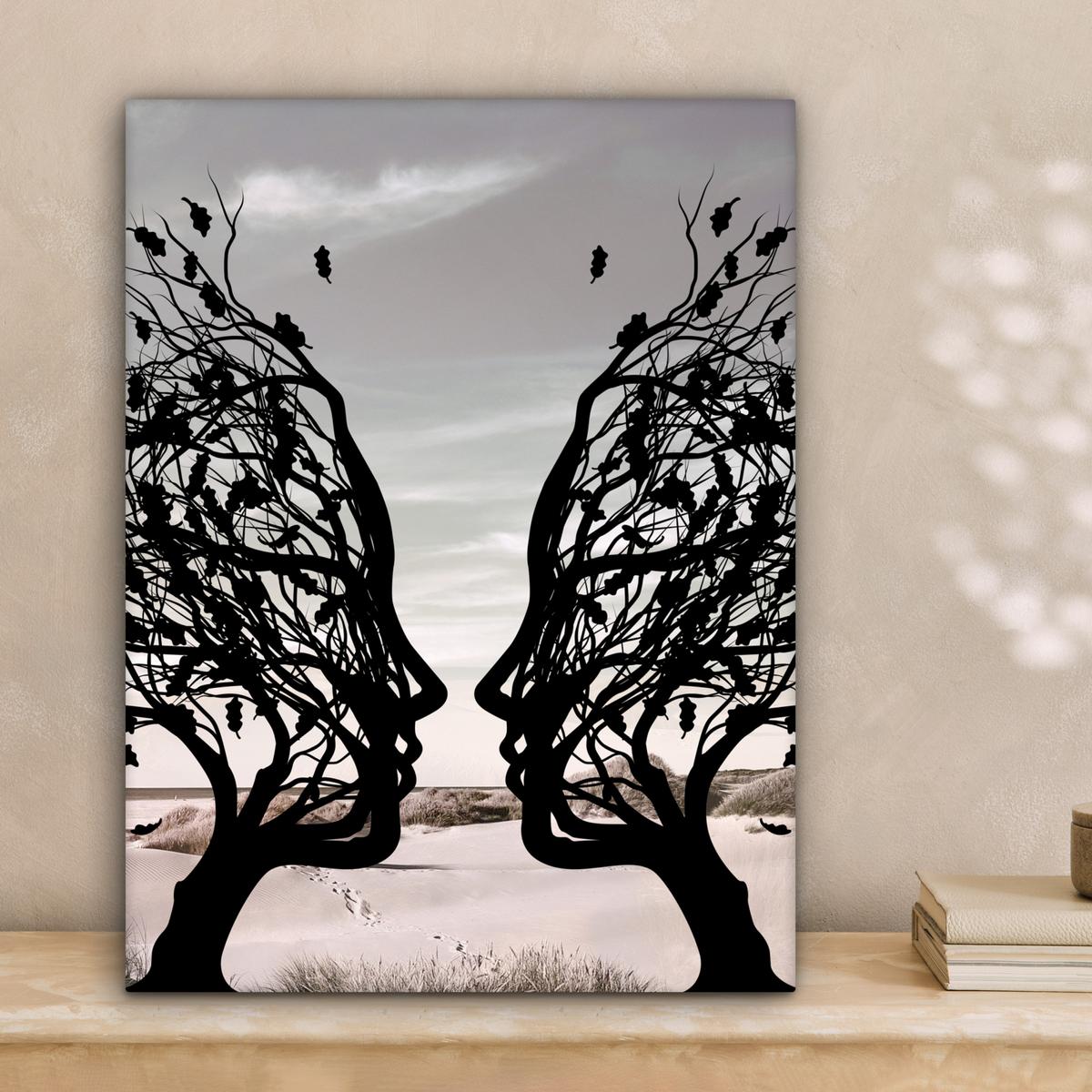 LEINWANDBILD Strand - Meer - Menschen - Baum - Moderne Kunst Room Decor 30x40 cm - Hellgrau, Textil (30/40cm) - MuchoWow