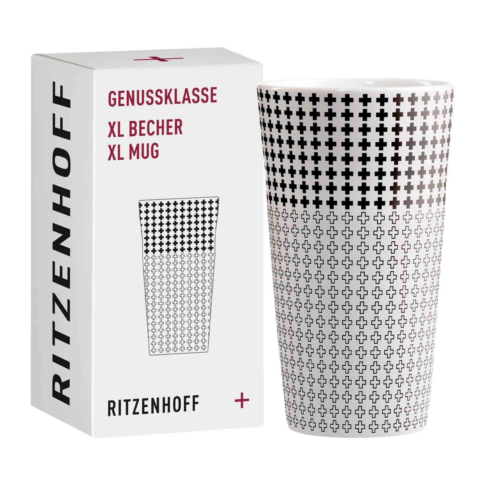 KAFFEEBECHER XL Genussklasse schwarz-weiß 525 ml - Schwarz/Weiß, Keramik (0.525L) - Ritzenhoff