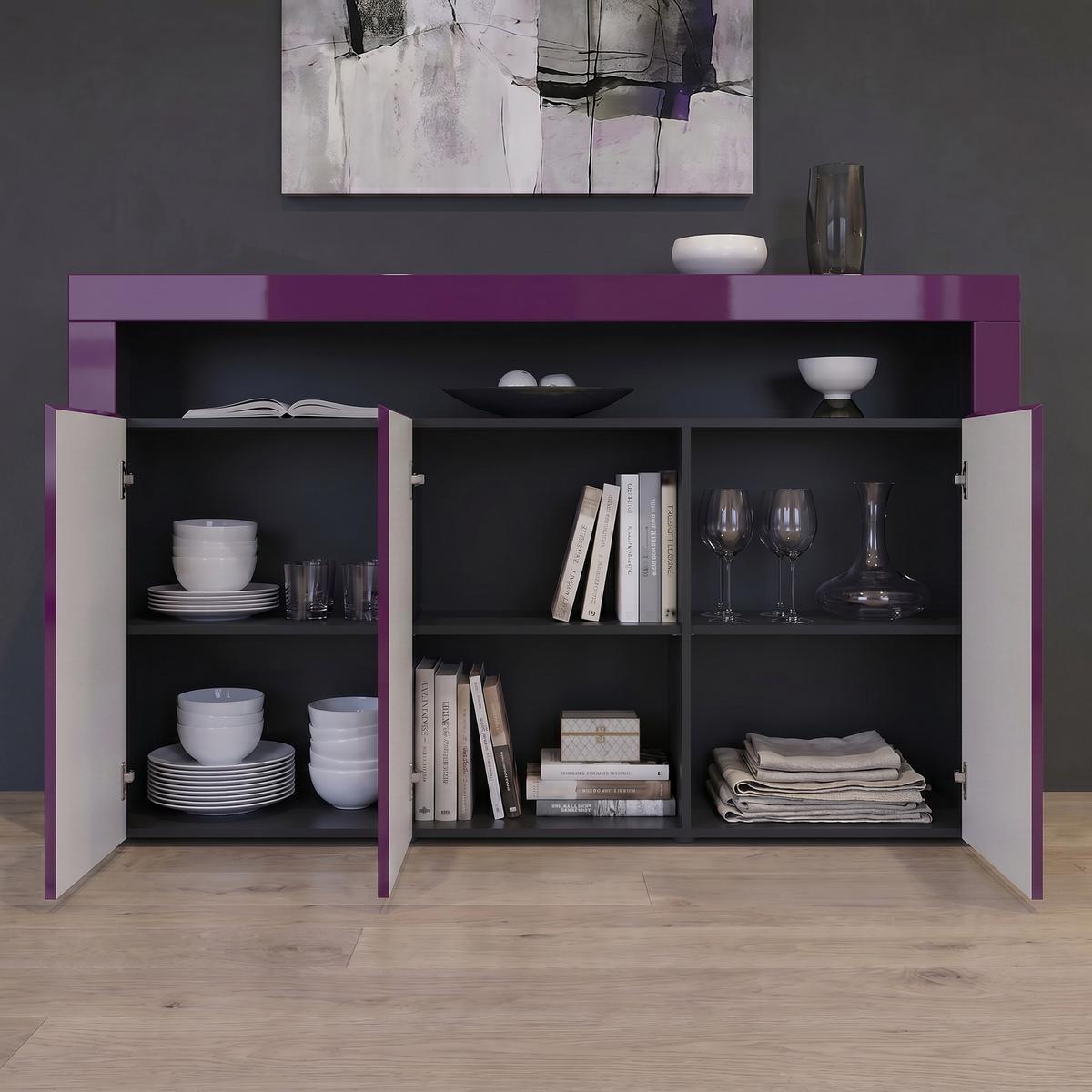 SIDEBOARD Valencia Brombeer Hochglanz / Brombeer Hochglanz - Brombeere, Holzwerkstoff (155/92/40cm) - Vladon
