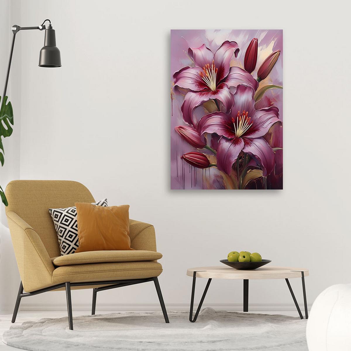WANDBILD blühende bemalte lilienblumen - Pink, Textil (40/60cm) - Feeby