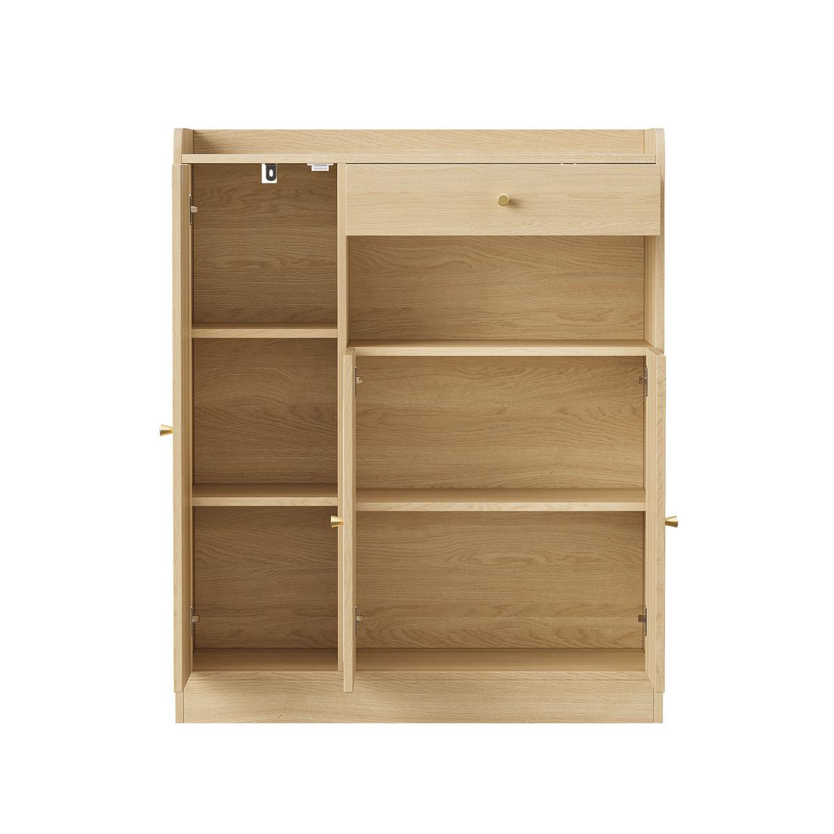SCHUHSCHRANK in naturfarbener Eiche-Optik mit Rattantüren, 3 Türen & 1 Schublade - Naturfarben, Holzwerkstoff (90/110/35cm) - Urban Meuble
