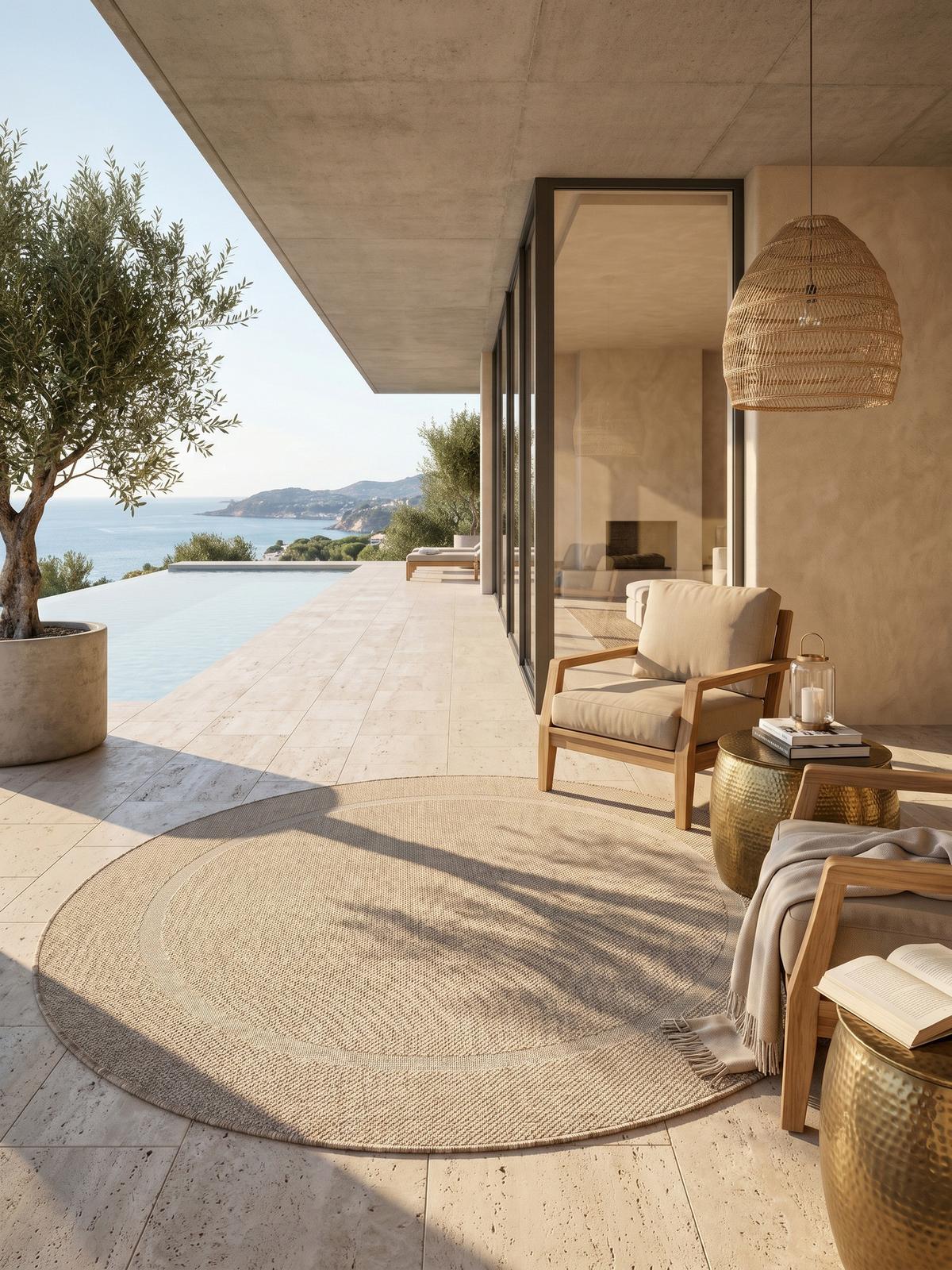 TEPPICH Outdoor ALSTER in Beige, einfarbig, Ø 160 cm - Beige, Textil (160/160cm) - KADIMA DESIGN