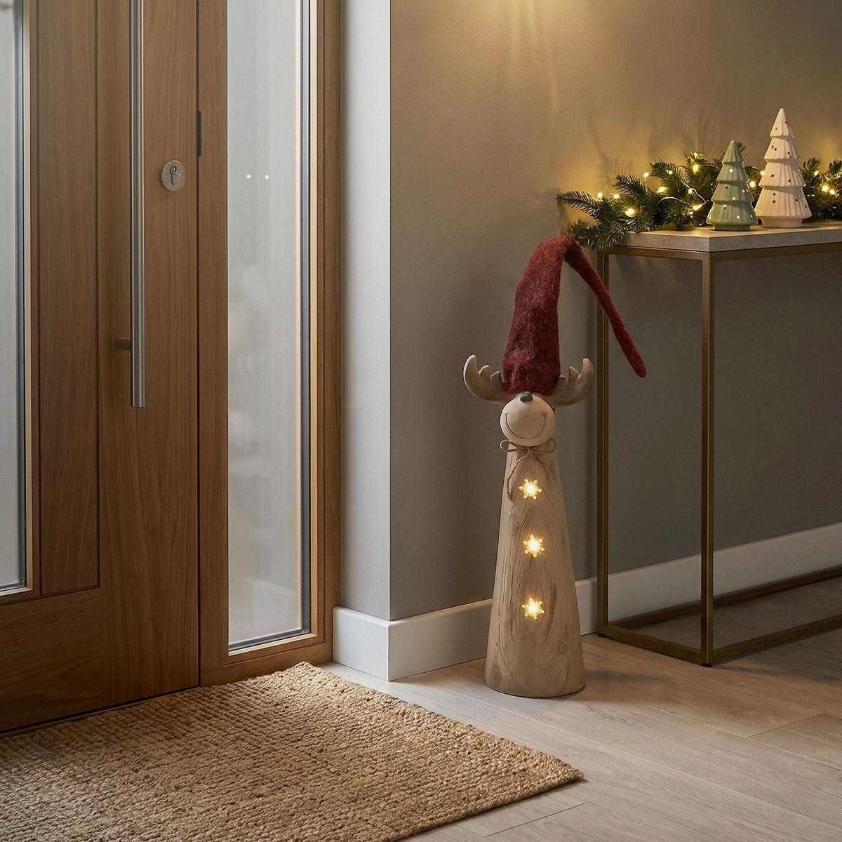 WEIHNACHTSELCH-FIGUR mit LED-Beleuchtung Weihnachtsdeko Innen höhenverstellbar 80-113 cm Braun Holzoptik - Braun, Stein (24/113/16cm) - ECD-Germany