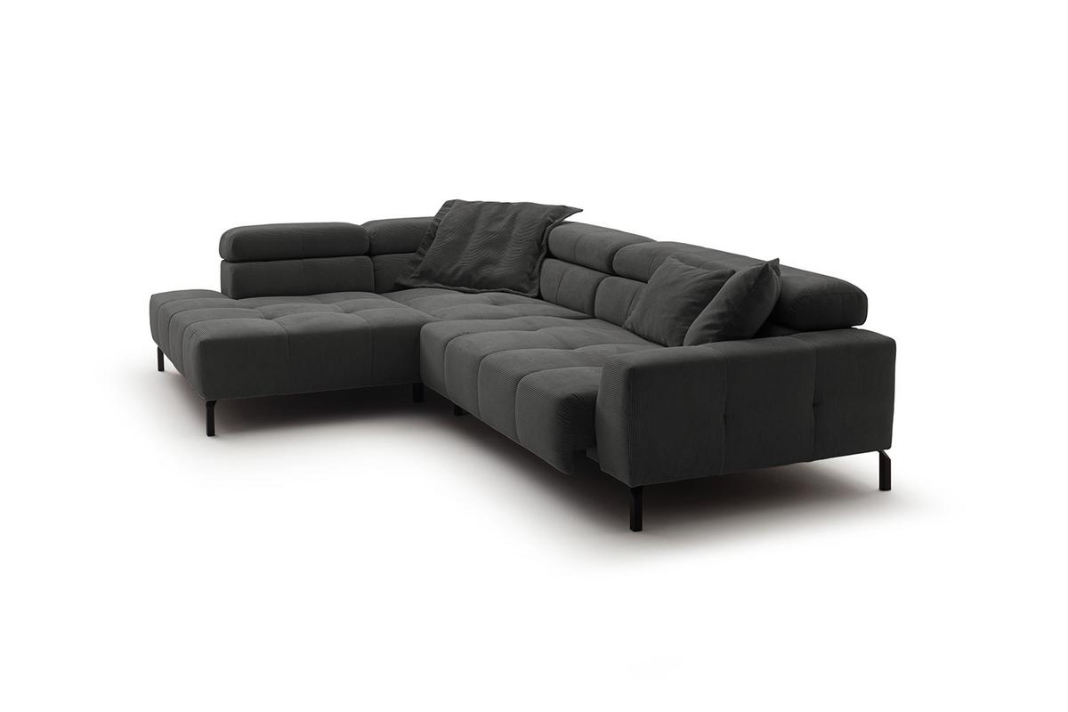 ECKSOFA MIT MOTORISCHEM SITZVORZUG OHIO Anthrazit Cord Relaxfunktion - Anthrazit/Schwarz, Textil/Metall (311/219cm) - KAWOLA