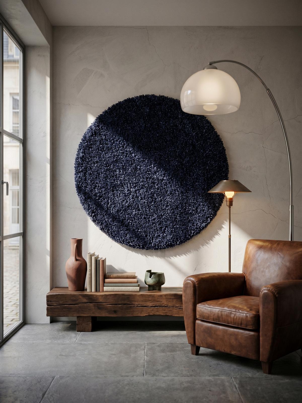 HOCHFLORTEPPICH RHEIN, einfarbig, aus Polypropylen, Marineblau, Ø 120 cm - Blau, Textil (120/120cm) - KADIMA DESIGN