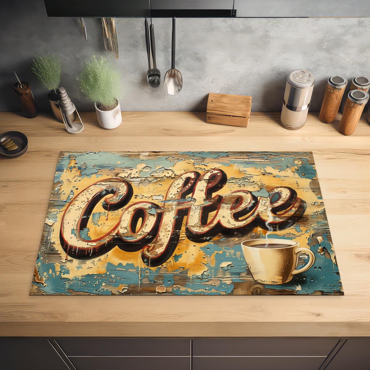 HERDABDECKPLATTE Kaffee - Vintage - Braun - Tasse Ceranfeldabdeckung 80x52 cm - Teakfarben, Kunststoff (80/52/0.2cm) - MuchoWow