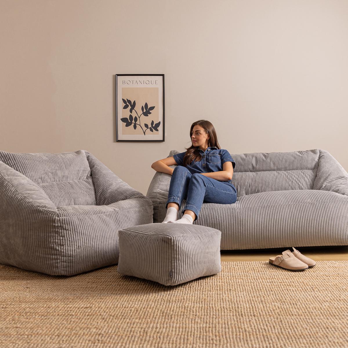 SITZSACK Sofa mit Sessel und Hocker Cecilia - Grau, Textil (160/70/93cm) - icon