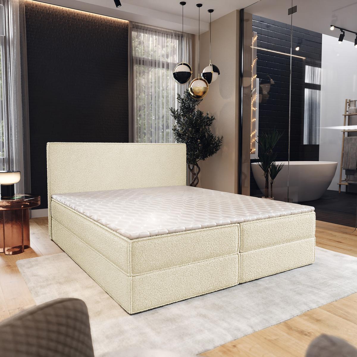 BOXBETT PELLIO 180x200 cm mit Matratze und Topper - Creme - Creme, Holz (180/200cm) - MASSENO