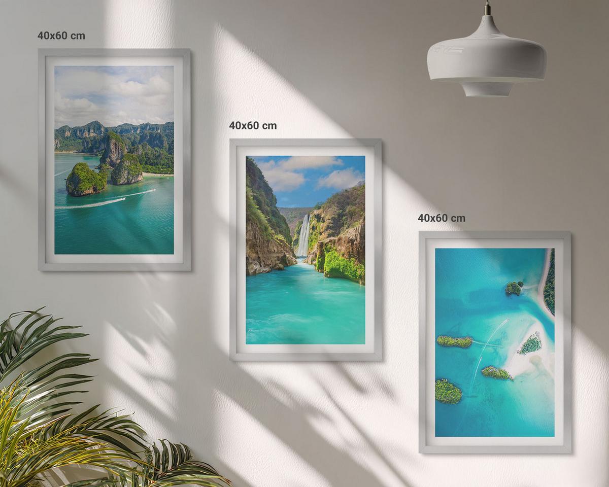 BILDER SET 3er Set - 40x60 cm Silberner Rahmen - Tropische Inseln, türkisfarbenes Wasser - Silberfarben, Kunststoff (40/60cm) - TULUP