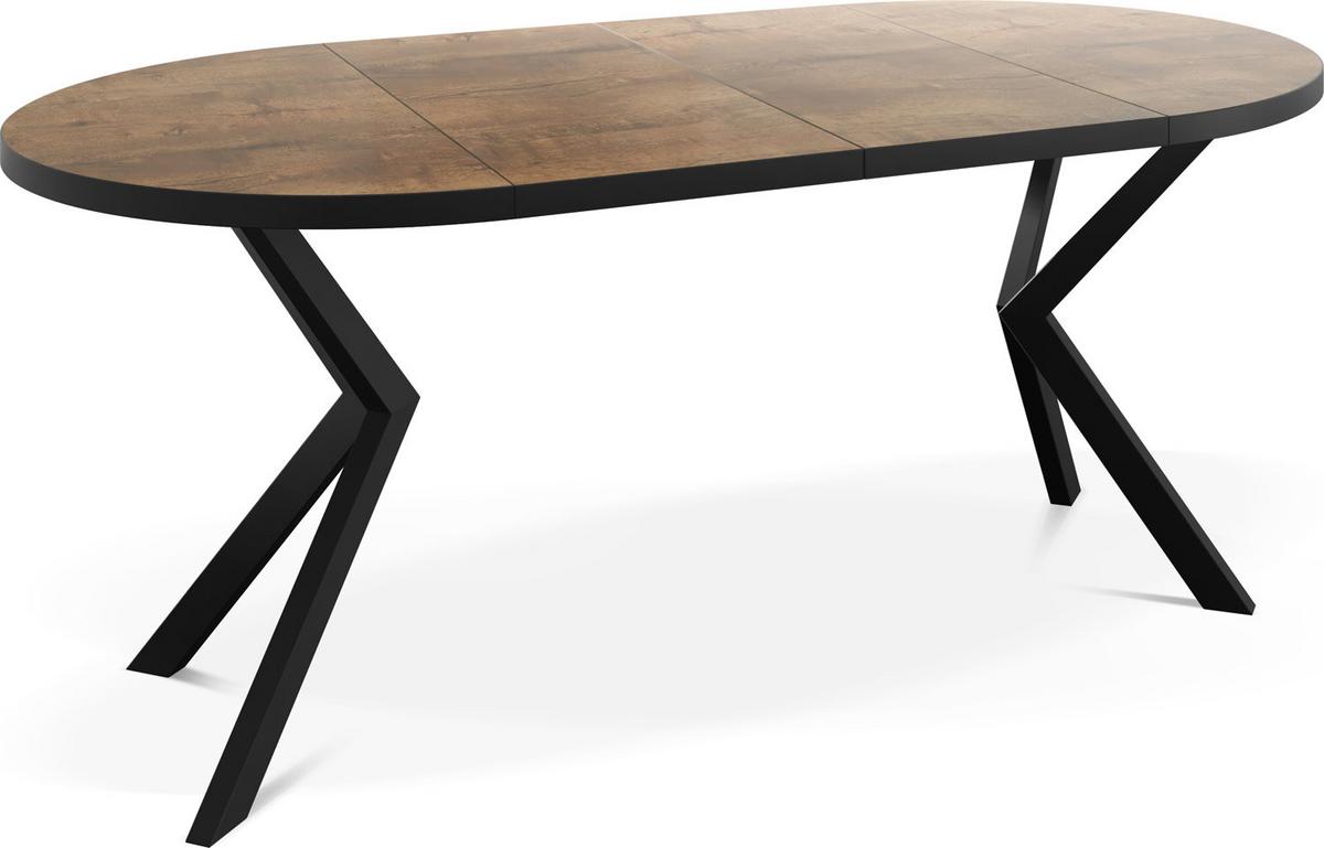 ESSTISCH Vincento runder ausziehbar, Lefkas Eiche 100-180/100/76 cm - Alteiche/Schwarz, Holzwerkstoff/Metall (100/180/76cm) - WFL GROUP